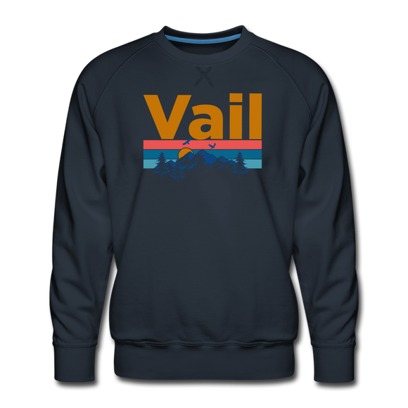 Premium Vail, Colorado Sweatshirt - Retro Mountain & Birds Premium Men's Vail Sweatshirt - navy