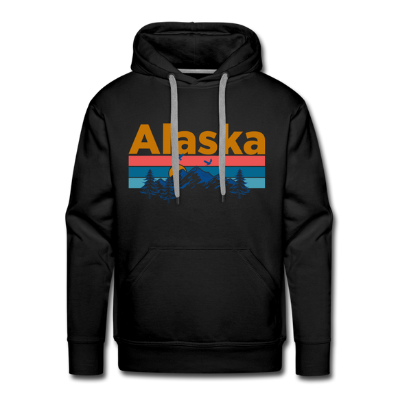 Premium Alaska Hoodie - Retro Mountain & Birds Premium Men's Alaska Sweatshirt / Hoodie - black