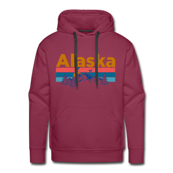 Premium Alaska Hoodie - Retro Mountain & Birds Premium Men's Alaska Sweatshirt / Hoodie - burgundy