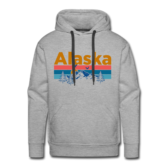 Premium Alaska Hoodie - Retro Mountain & Birds Premium Men's Alaska Sweatshirt / Hoodie - heather grey