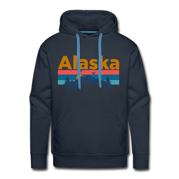 Premium Alaska Hoodie - Retro Mountain & Birds Premium Men's Alaska Sweatshirt / Hoodie - navy