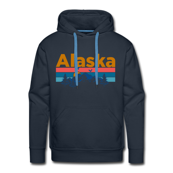 Premium Alaska Hoodie - Retro Mountain & Birds Premium Men's Alaska Sweatshirt / Hoodie - navy