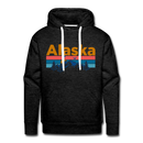 Premium Alaska Hoodie - Retro Mountain & Birds Premium Men's Alaska Sweatshirt / Hoodie - charcoal grey