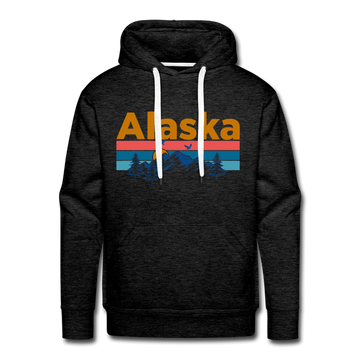 Premium Alaska Hoodie - Retro Mountain & Birds Premium Men's Alaska Sweatshirt / Hoodie - charcoal grey