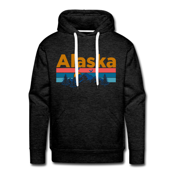 Premium Alaska Hoodie - Retro Mountain & Birds Premium Men's Alaska Sweatshirt / Hoodie - charcoal grey