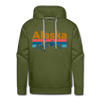 Premium Alaska Hoodie - Retro Mountain & Birds Premium Men's Alaska Sweatshirt / Hoodie - olive green