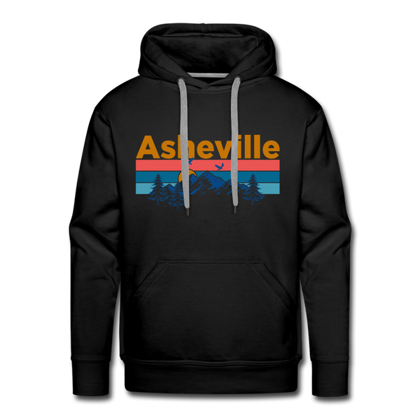 Premium Asheville, North Carolina Hoodie - Retro Mountain & Birds Premium Men's Asheville Sweatshirt / Hoodie - black