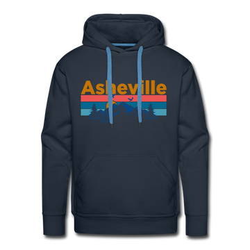 Premium Asheville, North Carolina Hoodie - Retro Mountain & Birds Premium Men's Asheville Sweatshirt / Hoodie - navy