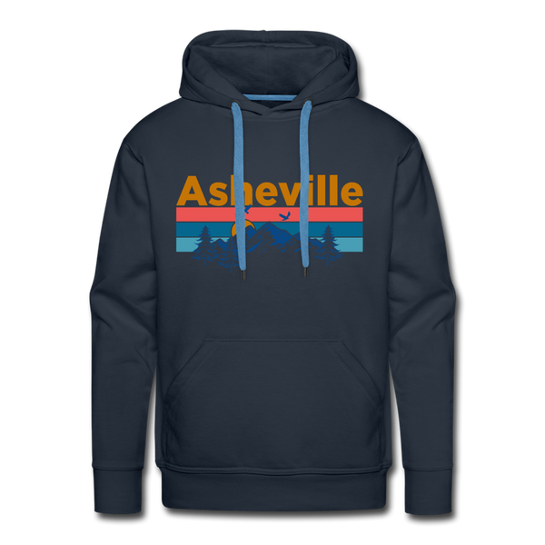 Premium Asheville, North Carolina Hoodie - Retro Mountain & Birds Premium Men's Asheville Sweatshirt / Hoodie - navy