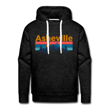 Premium Asheville, North Carolina Hoodie - Retro Mountain & Birds Premium Men's Asheville Sweatshirt / Hoodie - charcoal grey
