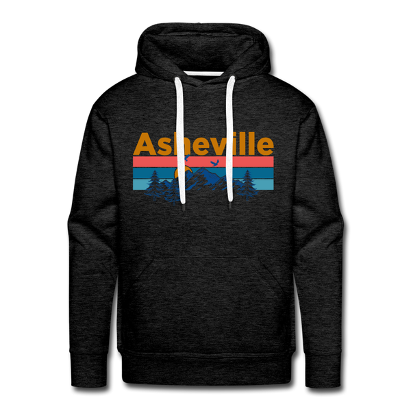 Premium Asheville, North Carolina Hoodie - Retro Mountain & Birds Premium Men's Asheville Sweatshirt / Hoodie - charcoal grey