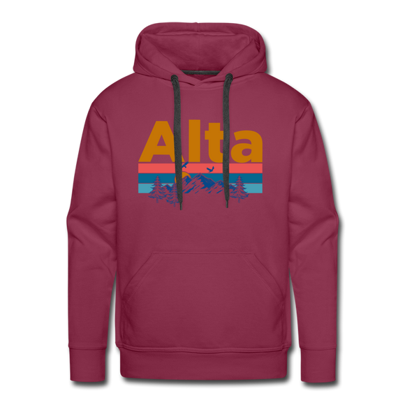 Premium Alta, Utah Hoodie - Retro Mountain & Birds Premium Men's Alta Sweatshirt / Hoodie - burgundy