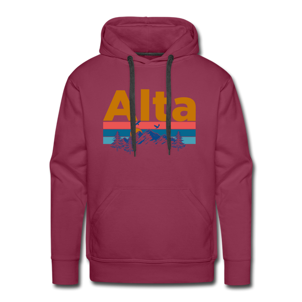 Premium Alta, Utah Hoodie - Retro Mountain & Birds Premium Men's Alta Sweatshirt / Hoodie - burgundy
