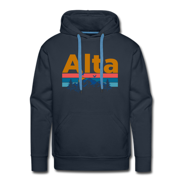 Premium Alta, Utah Hoodie - Retro Mountain & Birds Premium Men's Alta Sweatshirt / Hoodie - navy