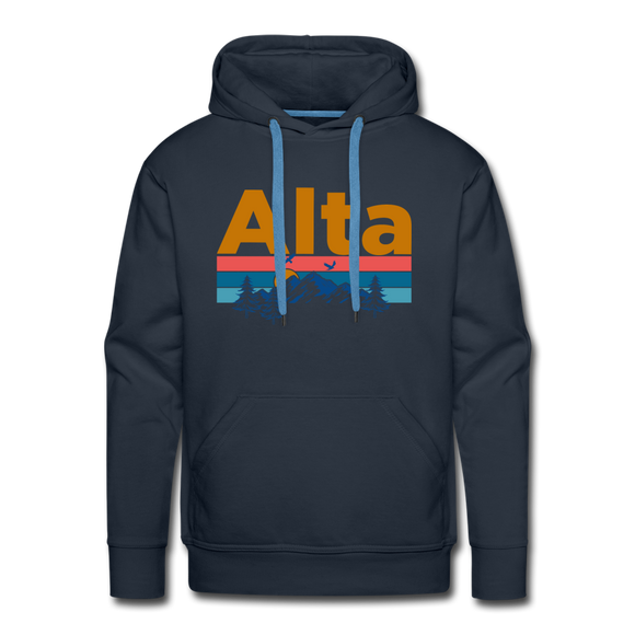 Premium Alta, Utah Hoodie - Retro Mountain & Birds Premium Men's Alta Sweatshirt / Hoodie - navy