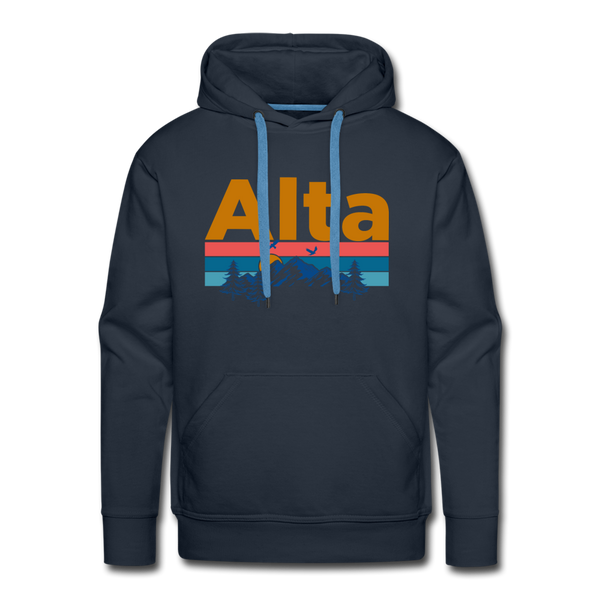 Premium Alta, Utah Hoodie - Retro Mountain & Birds Premium Men's Alta Sweatshirt / Hoodie - navy