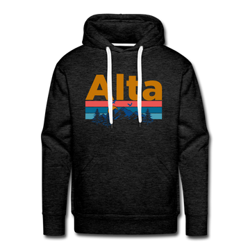 Premium Alta, Utah Hoodie - Retro Mountain & Birds Premium Men's Alta Sweatshirt / Hoodie - charcoal grey