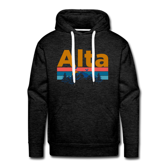 Premium Alta, Utah Hoodie - Retro Mountain & Birds Premium Men's Alta Sweatshirt / Hoodie - charcoal grey