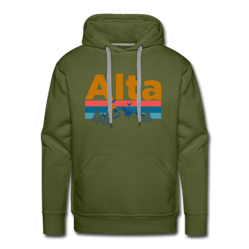Premium Alta, Utah Hoodie - Retro Mountain & Birds Premium Men's Alta Sweatshirt / Hoodie - olive green
