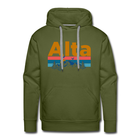 Premium Alta, Utah Hoodie - Retro Mountain & Birds Premium Men's Alta Sweatshirt / Hoodie - olive green
