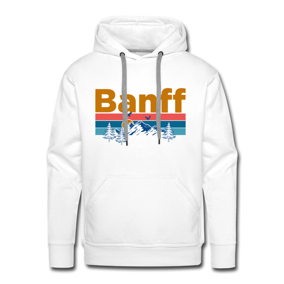 Premium Banff, Canada Hoodie - Retro Mountain & Birds Premium Men's Banff Sweatshirt / Hoodie - white