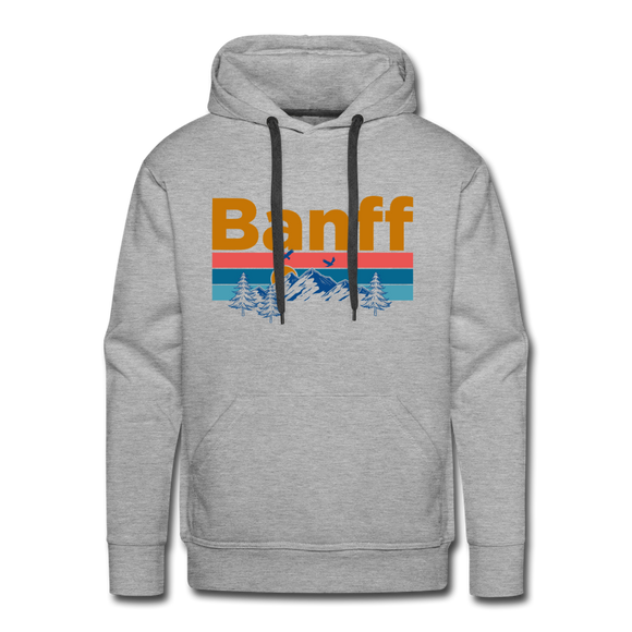 Premium Banff, Canada Hoodie - Retro Mountain & Birds Premium Men's Banff Sweatshirt / Hoodie - heather grey