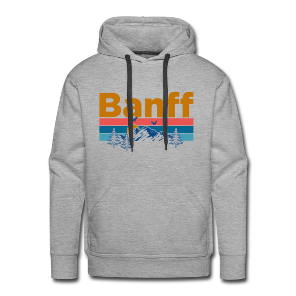 Premium Banff, Canada Hoodie - Retro Mountain & Birds Premium Men's Banff Sweatshirt / Hoodie - heather grey