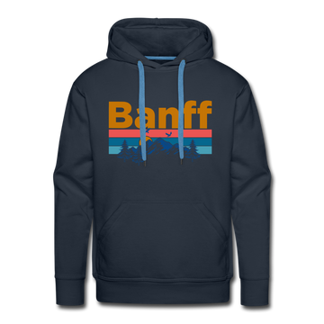 Premium Banff, Canada Hoodie - Retro Mountain & Birds Premium Men's Banff Sweatshirt / Hoodie - navy