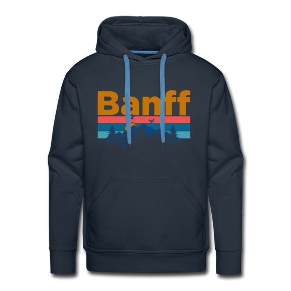 Premium Banff, Canada Hoodie - Retro Mountain & Birds Premium Men's Banff Sweatshirt / Hoodie - navy