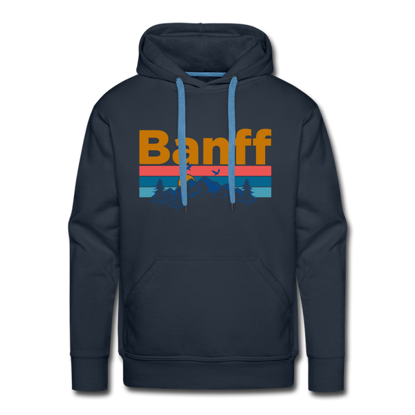 Premium Banff, Canada Hoodie - Retro Mountain & Birds Premium Men's Banff Sweatshirt / Hoodie - navy