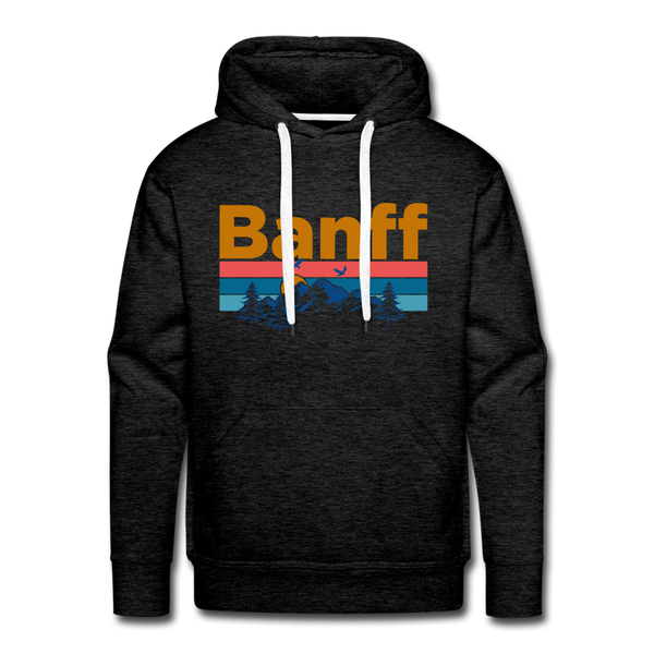 Premium Banff, Canada Hoodie - Retro Mountain & Birds Premium Men's Banff Sweatshirt / Hoodie - charcoal grey