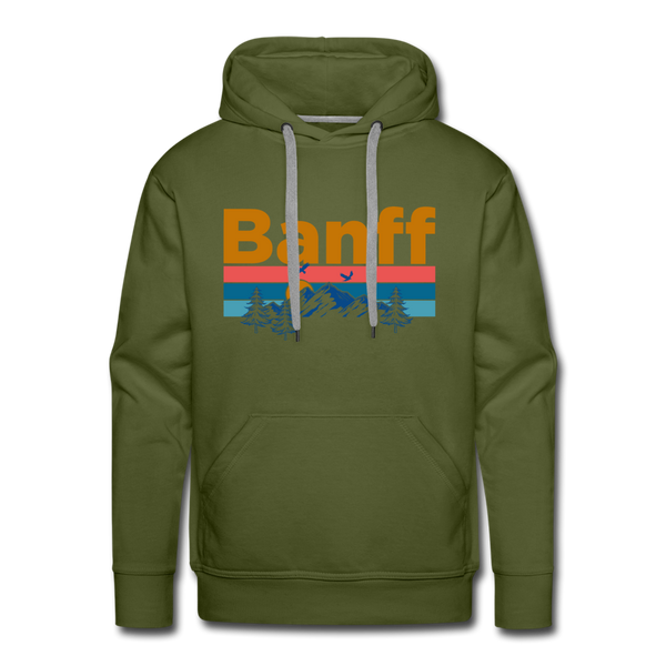 Premium Banff, Canada Hoodie - Retro Mountain & Birds Premium Men's Banff Sweatshirt / Hoodie - olive green