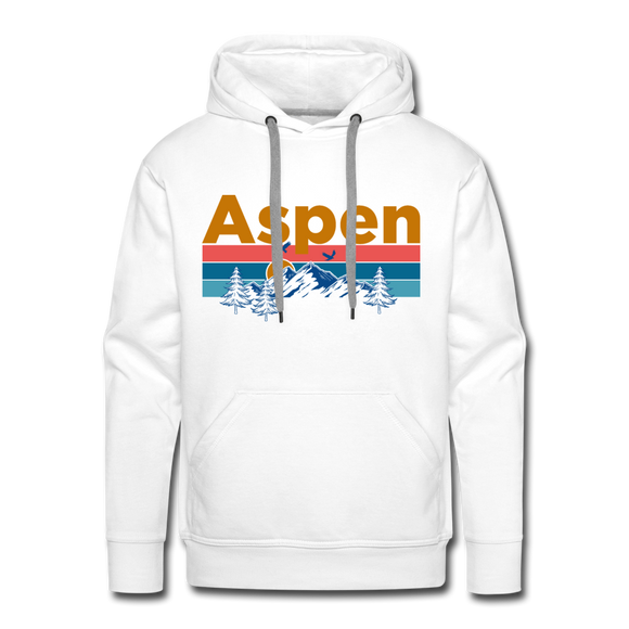 Premium Aspen, Colorado Hoodie - Retro Mountain & Birds Premium Men's Aspen Sweatshirt / Hoodie - white
