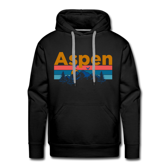 Premium Aspen, Colorado Hoodie - Retro Mountain & Birds Premium Men's Aspen Sweatshirt / Hoodie - black