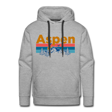 Premium Aspen, Colorado Hoodie - Retro Mountain & Birds Premium Men's Aspen Sweatshirt / Hoodie - heather grey