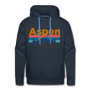 Premium Aspen, Colorado Hoodie - Retro Mountain & Birds Premium Men's Aspen Sweatshirt / Hoodie - navy