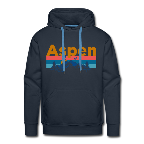 Premium Aspen, Colorado Hoodie - Retro Mountain & Birds Premium Men's Aspen Sweatshirt / Hoodie - navy