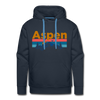 Premium Aspen, Colorado Hoodie - Retro Mountain & Birds Premium Men's Aspen Sweatshirt / Hoodie - navy