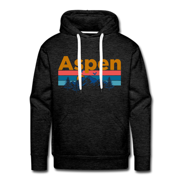 Premium Aspen, Colorado Hoodie - Retro Mountain & Birds Premium Men's Aspen Sweatshirt / Hoodie - charcoal grey