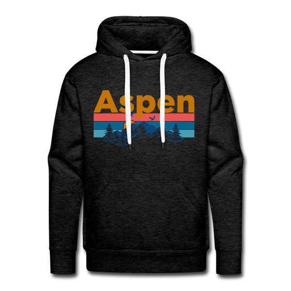 Premium Aspen, Colorado Hoodie - Retro Mountain & Birds Premium Men's Aspen Sweatshirt / Hoodie - charcoal grey