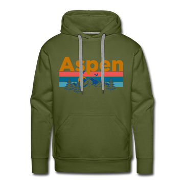 Premium Aspen, Colorado Hoodie - Retro Mountain & Birds Premium Men's Aspen Sweatshirt / Hoodie - olive green