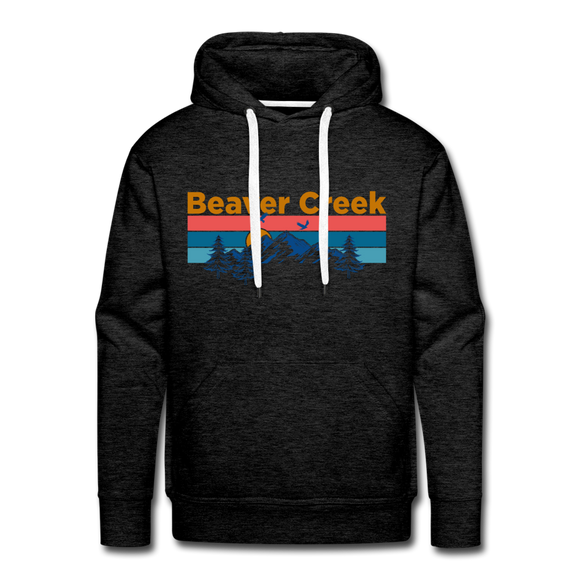 Premium Beaver Creek, Colorado Hoodie - Retro Mountain & Birds Premium Men's Beaver Creek Sweatshirt / Hoodie - charcoal grey