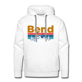 Premium Bend, Oregon Hoodie - Retro Mountain & Birds Premium Men's Bend Sweatshirt / Hoodie - white