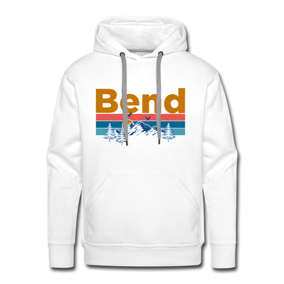 Premium Bend, Oregon Hoodie - Retro Mountain & Birds Premium Men's Bend Sweatshirt / Hoodie - white