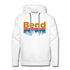 Premium Bend, Oregon Hoodie - Retro Mountain & Birds Premium Men's Bend Sweatshirt / Hoodie - white