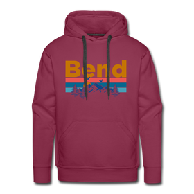 Premium Bend, Oregon Hoodie - Retro Mountain & Birds Premium Men's Bend Sweatshirt / Hoodie - burgundy