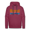 Premium Bend, Oregon Hoodie - Retro Mountain & Birds Premium Men's Bend Sweatshirt / Hoodie - burgundy