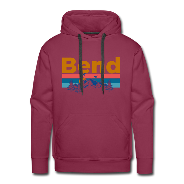Premium Bend, Oregon Hoodie - Retro Mountain & Birds Premium Men's Bend Sweatshirt / Hoodie - burgundy