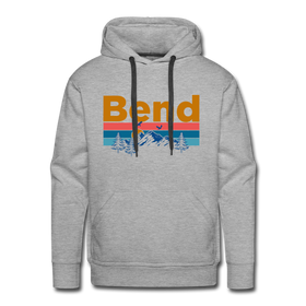 Premium Bend, Oregon Hoodie - Retro Mountain & Birds Premium Men's Bend Sweatshirt / Hoodie - heather grey