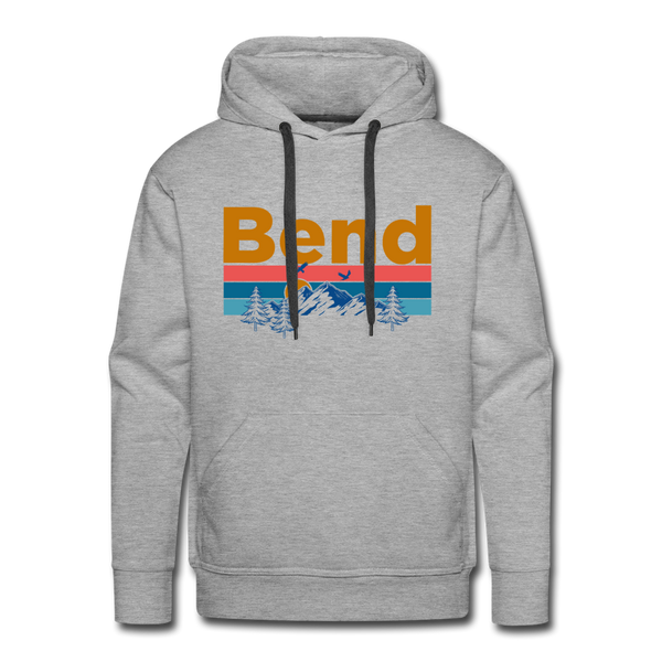 Premium Bend, Oregon Hoodie - Retro Mountain & Birds Premium Men's Bend Sweatshirt / Hoodie - heather grey
